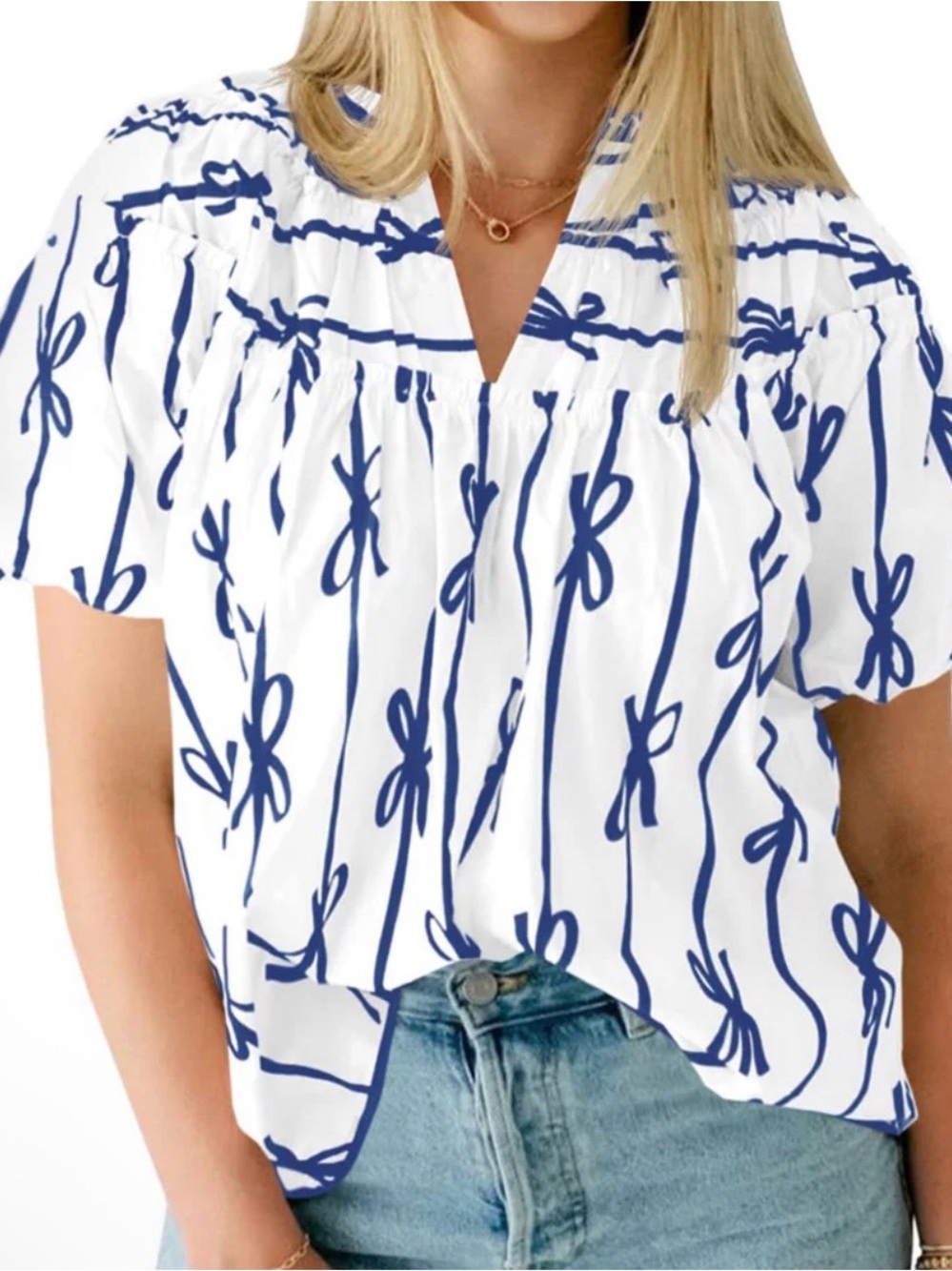 Bow-Print Peasant Top - Medium NWOT